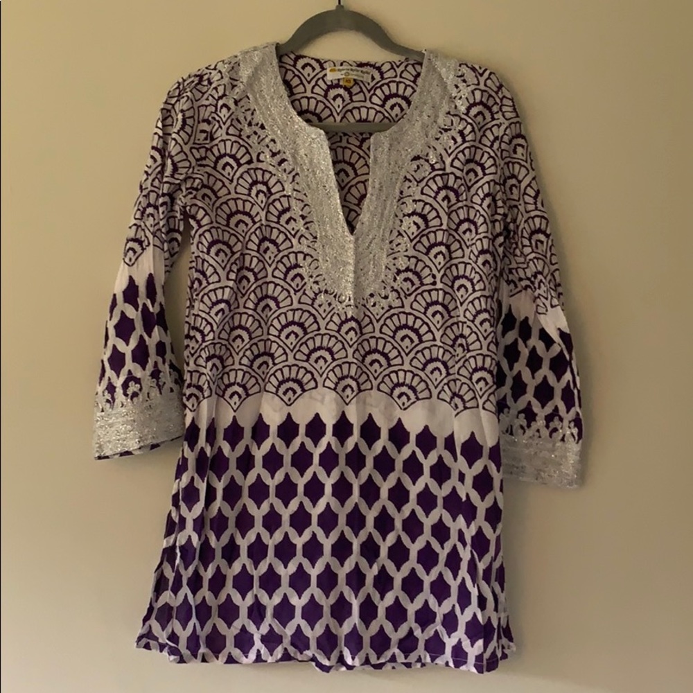 Purple and silver tunic by Roberta Roller Rabbit